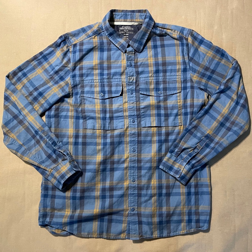 REI Coop Men's Flannel Size XL Tall Blue Brown Plaid Lumberjack Gorpcore Rugged